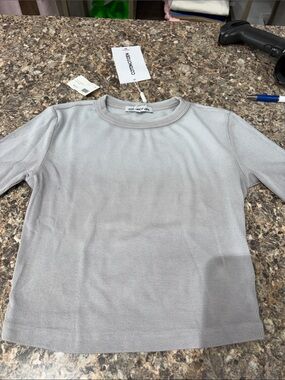 Cotton Citizen Light Gray Ribbed Crewneck Top
